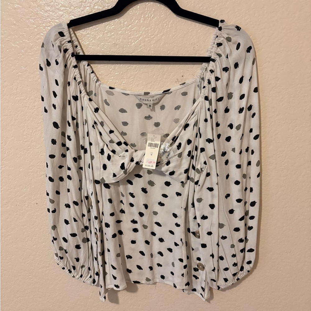 Ranna Gill (Anthropologie)White Blouse with Black Spot Print
